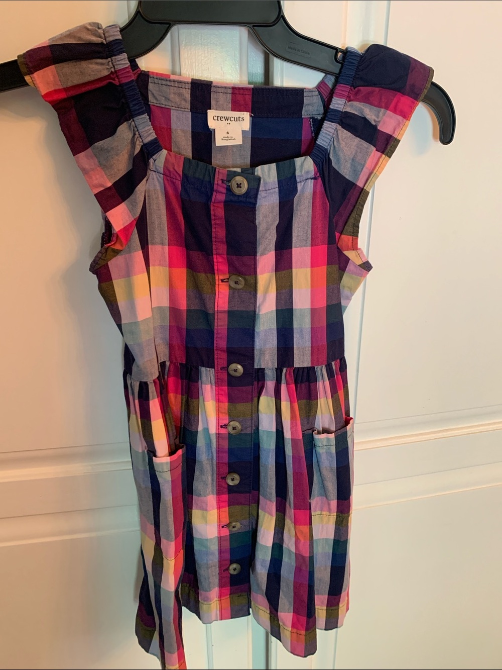 Crewcuts Bright Plaid Button-Front Sundress in Pink, Navy & Yellow